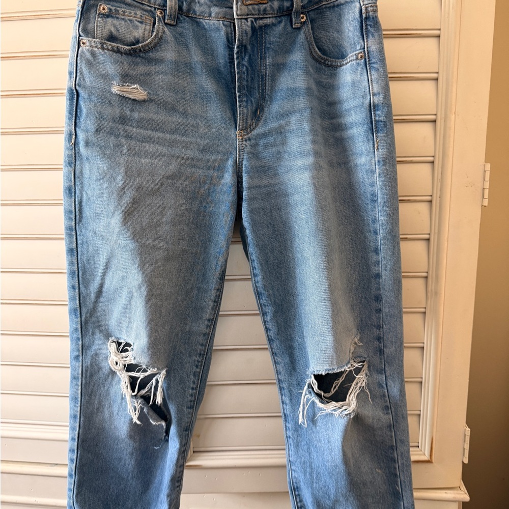 Garage Light Blue Distressed Straight Leg Jeans